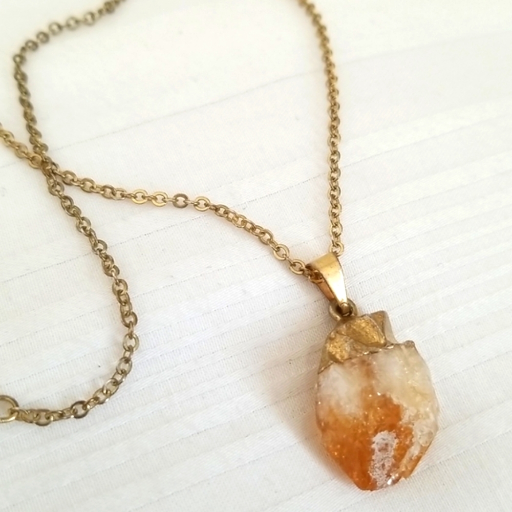 Vintage Gold Raw Citrine Gemstone Necklace